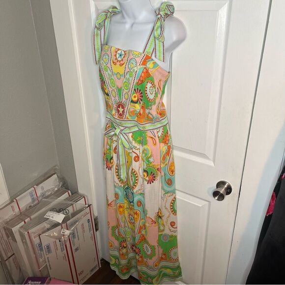 Rose & Olive Colorful Boho Paisley Geometric Maxi Skirt Set Pockets Green S NWOT - Picture 6 of 11